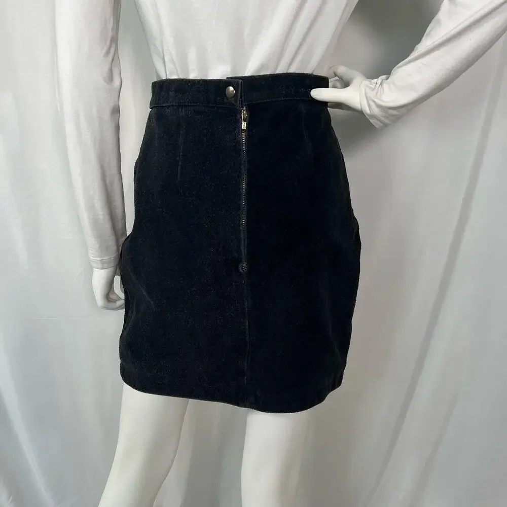Vintage Mona Mode Black Leather Suede Skirt Small